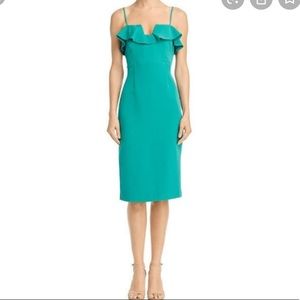 Bardot green dress with ruffle detail